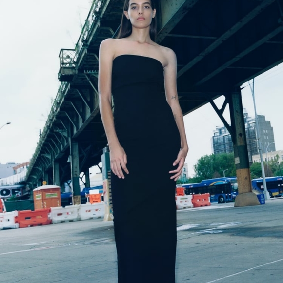 ZARA STRAPLESS FITTED DENIM DRESS FRAYED BLack  Sz L, XL XXL  BNWT - Picture 2 of 12